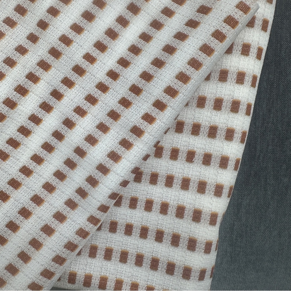 Vintage double knit brown and white check fabric - Picture 2 of 4